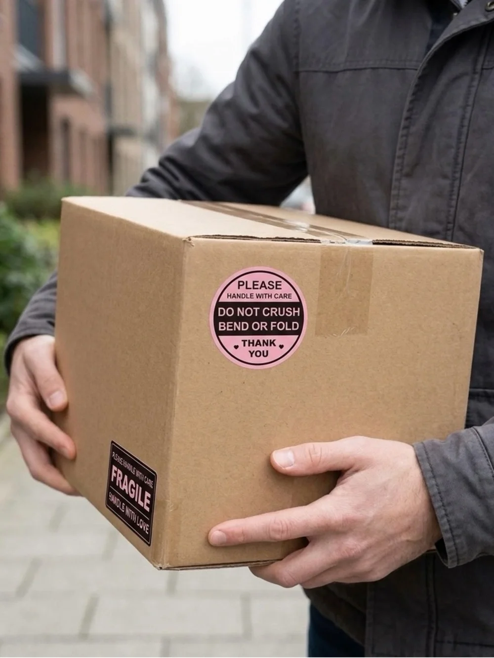 100pcs Fragile Handle With Love Pink Shipping Labels
